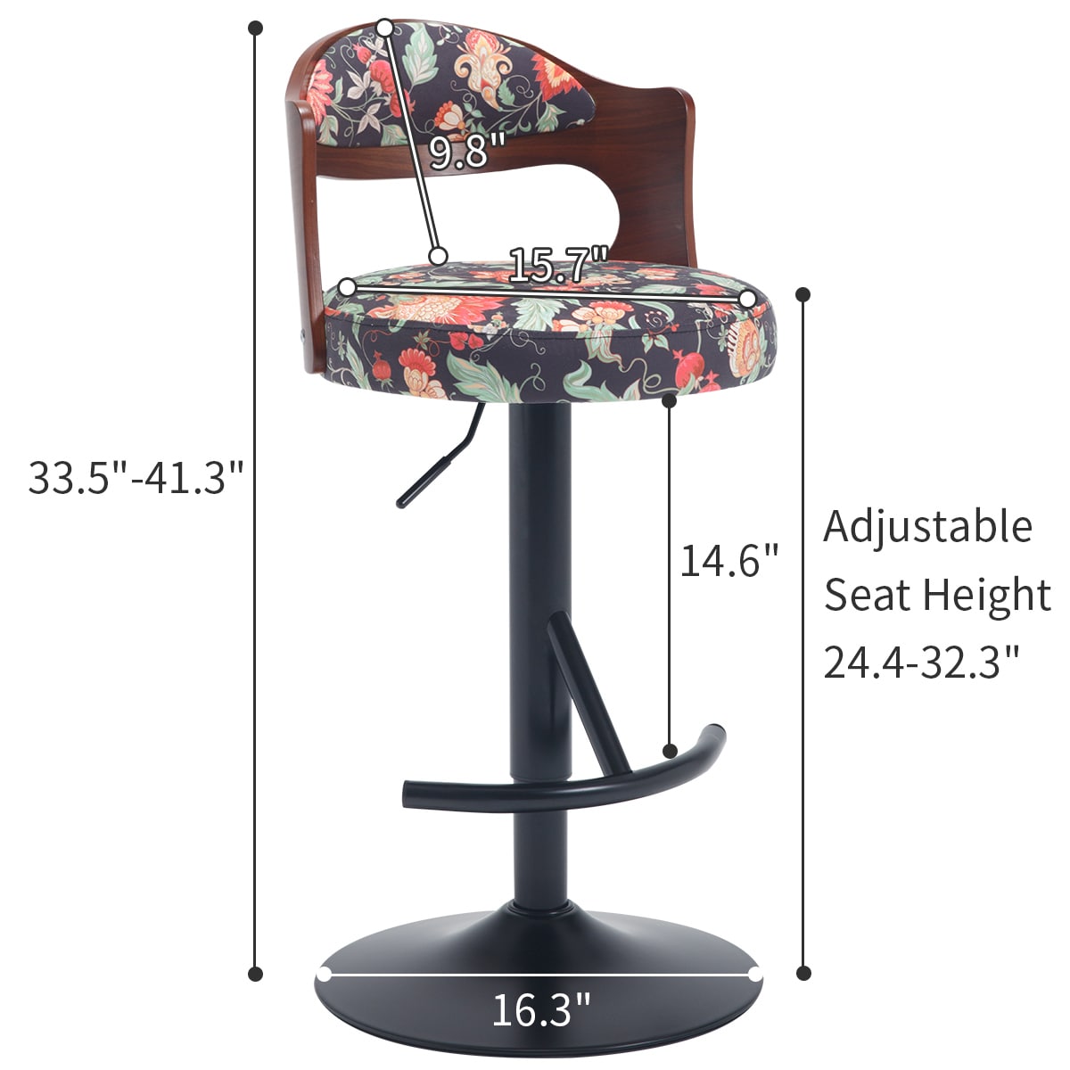 Adjustable Swivel Bar stool Solid wood backrest for Kitchen Counter and Dining Room 2pcs Brown